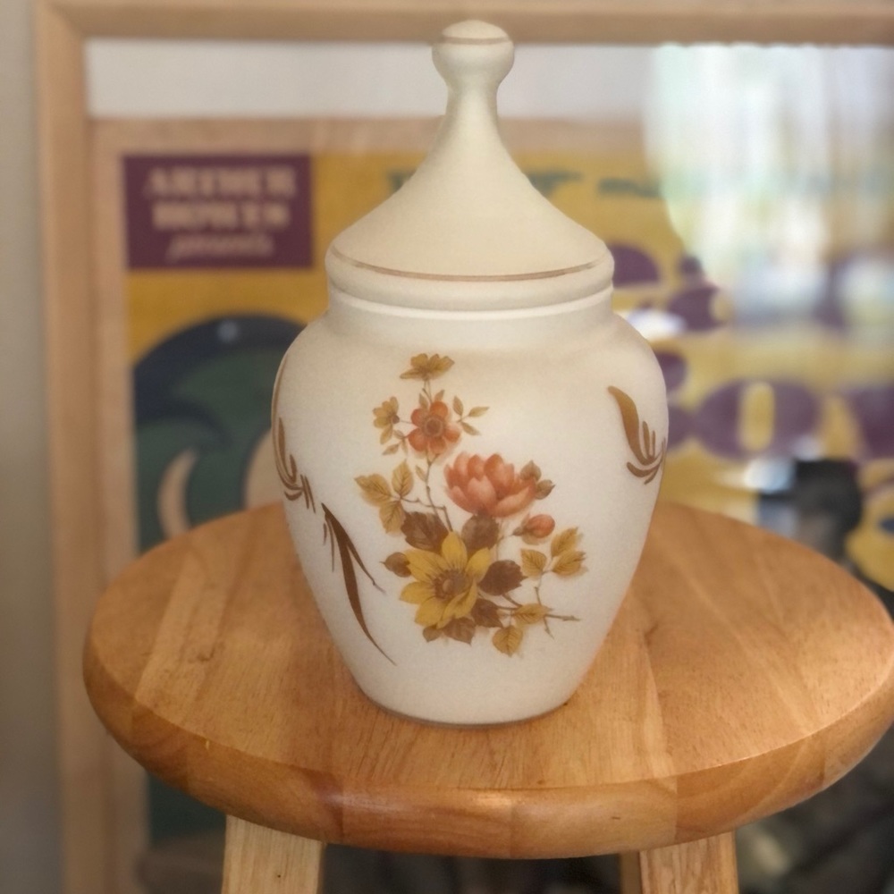 Vintage Apothecary Jar Floral Satin Italy Glass